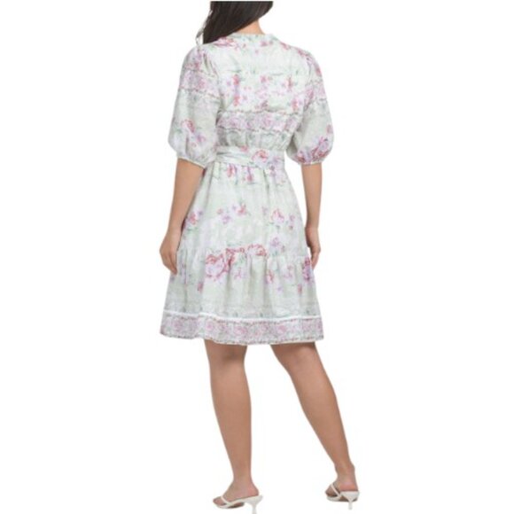 LEA Short Sleeve Floral Mini Dress With Covered Belt - Picture 2 of 4